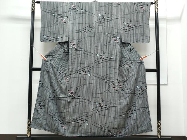 平和屋着物■上質な小紋 笹竹文 黒地 正絹 逸品 CABD5453th