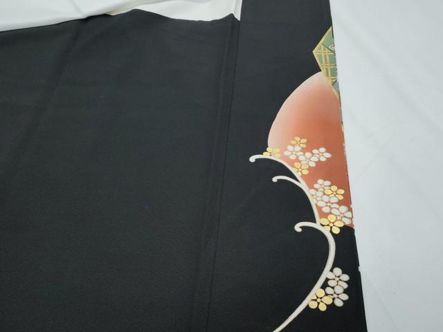 平和屋着物■豪華黒留袖　駒刺繍　地紙御所車花文　金彩　正絹　逸品　CABD5464th