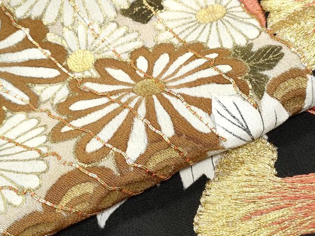 平和屋着物▼豪華黒留袖　駒刺繍　桧扇花文　金銀糸　正絹　逸品　CABD5491th
