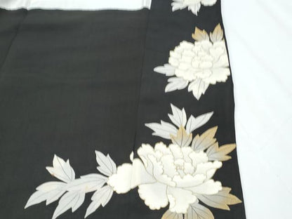 平和屋着物▼豪華黒留袖　駒刺繍　桧扇花文　金銀糸　正絹　逸品　CABD5491th
