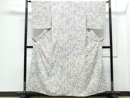 平和屋着物■上質な紬 草花シルエット 正絹 逸品 CABD5532th