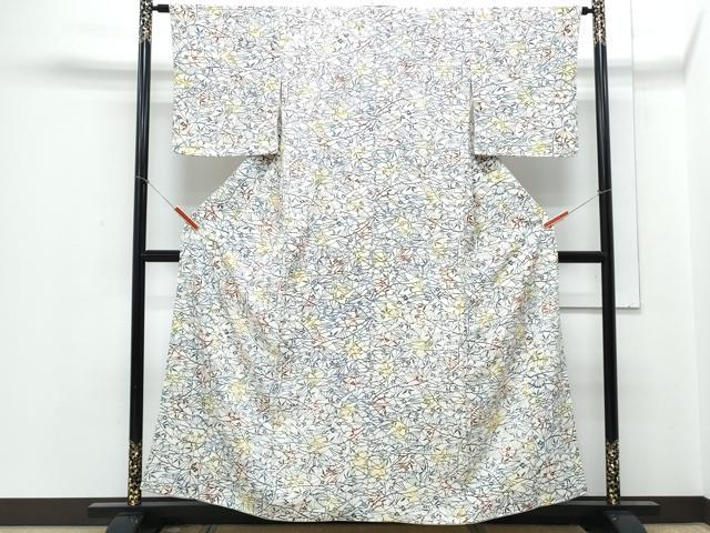 平和屋着物■上質な紬 草花シルエット 正絹 逸品 CABD5532th