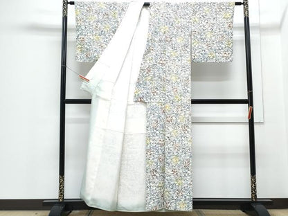 平和屋着物■上質な紬 草花シルエット 正絹 逸品 CABD5532th