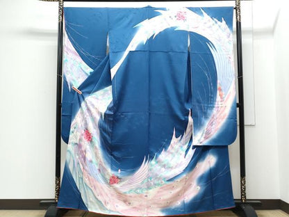 平和屋着物■豪華振袖 薔薇 孔雀 暈し染め 銀彩 正絹 逸品 CABD5552th
