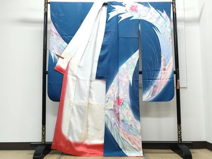 平和屋着物■豪華振袖 薔薇 孔雀 暈し染め 銀彩 正絹 逸品 CABD5552th