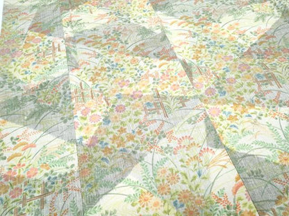 平和屋着物■上質な紬　草花文　正絹　逸品　CABD5562th