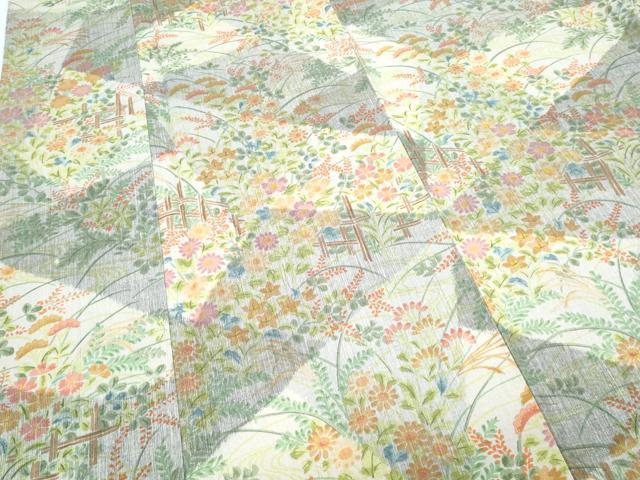 平和屋着物■上質な紬　草花文　正絹　逸品　CABD5562th