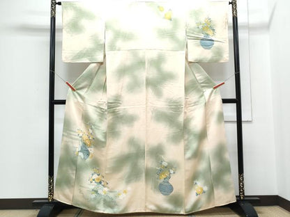 平和屋着物■訪問着 刺繍 陶器花文 暈し染め 正絹 逸品 CABD5579th
