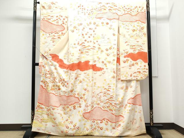 平和屋着物■豪華振袖　駒刺繍　絞り　風景花文　金彩　正絹　逸品　CABD5583th