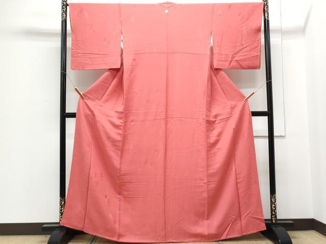 平和屋着物■上質な色無地　草葉地紋　真朱色　正絹　逸品　CABD5593th