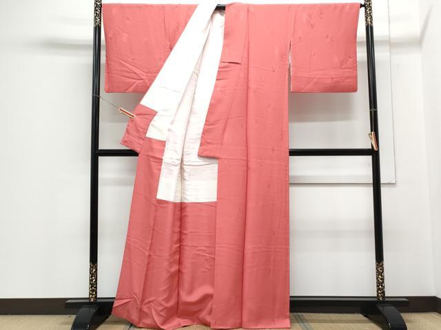 平和屋着物■上質な色無地　草葉地紋　真朱色　正絹　逸品　CABD5593th
