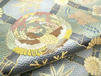 平和屋着物●六通柄袋帯　唐織　鳳凰草花文　金糸　正絹　逸品　CABD5604hy