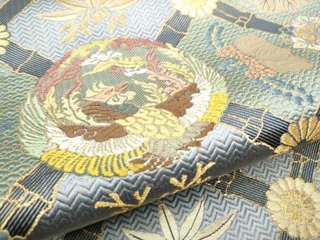 平和屋着物●六通柄袋帯　唐織　鳳凰草花文　金糸　正絹　逸品　CABD5604hy