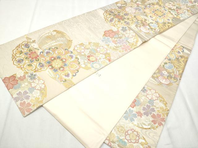平和屋着物●六通柄袋帯　作家物　唐織　彩園祥麗花華文　金糸　正絹　逸品　CABD5605hy