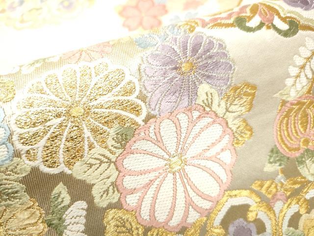 平和屋着物●六通柄袋帯　作家物　唐織　彩園祥麗花華文　金糸　正絹　逸品　CABD5605hy