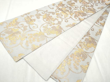 平和屋着物●全通柄袋帯　葡萄蔦の葉文　金糸　正絹　逸品　CABD5607hy