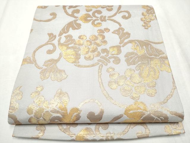 平和屋着物●全通柄袋帯　葡萄蔦の葉文　金糸　正絹　逸品　CABD5607hy