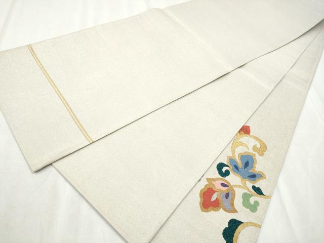 平和屋着物●爪掻き本綴れ　太鼓柄袋帯　鳳凰花唐草文　金銀糸　正絹　逸品　CABD5608hy