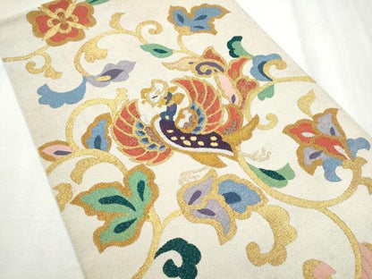 平和屋着物●爪掻き本綴れ　太鼓柄袋帯　鳳凰花唐草文　金銀糸　正絹　逸品　CABD5608hy