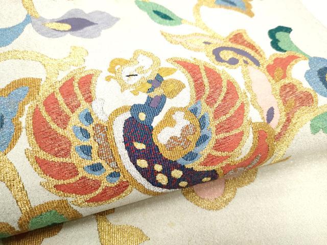 平和屋着物●爪掻き本綴れ　太鼓柄袋帯　鳳凰花唐草文　金銀糸　正絹　逸品　CABD5608hy