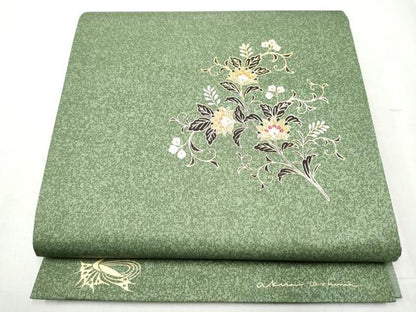 平和屋着物●太鼓柄袋帯　更紗枝花文　金彩　正絹　逸品　CABD5609hy