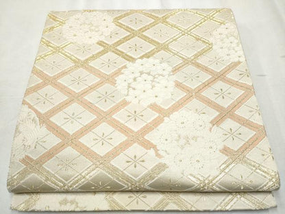 平和屋着物●六通柄袋帯　唐織　平安業平菱　金糸　さが美扱い　正絹　逸品　CABD5612hy
