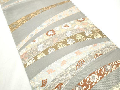 平和屋着物●六通柄袋帯　唐織　流水花文　金糸　正絹　逸品　CABD5615hy