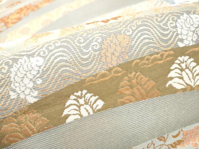 平和屋着物●六通柄袋帯　唐織　流水花文　金糸　正絹　逸品　CABD5615hy