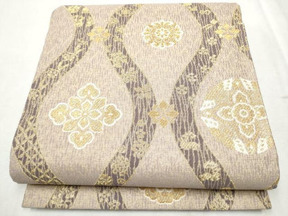 平和屋着物●六通柄袋帯　立涌花文　金糸　正絹　逸品　CABD5620hy