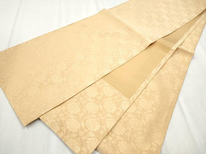 平和屋着物●全通柄袋帯　花唐草文　色無地　杏色　正絹　逸品　CABD5622hy