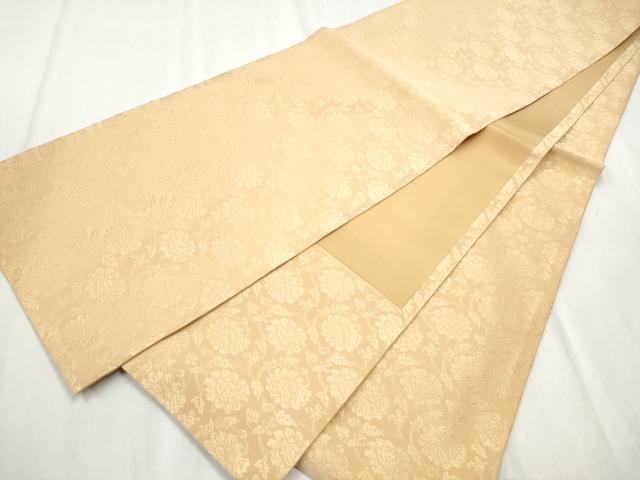 平和屋着物●全通柄袋帯　花唐草文　色無地　杏色　正絹　逸品　CABD5622hy