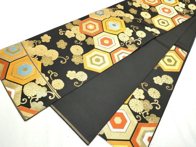 平和屋着物●西陣　川島織物　六通柄　本袋帯　亀甲花唐草文　黒字　金糸　正絹　逸品　CABD5627hy