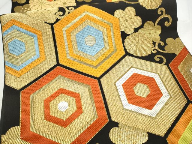 平和屋着物●西陣　川島織物　六通柄　本袋帯　亀甲花唐草文　黒字　金糸　正絹　逸品　CABD5627hy