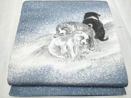 平和屋着物●本場大島紬　太鼓柄袋帯　手描き　犬　正絹　逸品　CABD5628hy