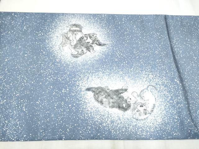 平和屋着物●本場大島紬　太鼓柄袋帯　手描き　犬　正絹　逸品　CABD5628hy