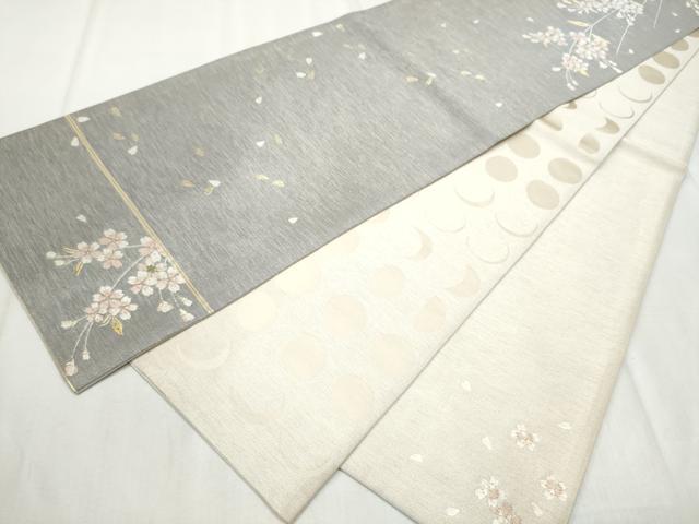 平和屋着物●両面　六通柄袋帯　唐織　枝垂れ桜文　金銀糸　正絹　逸品　CABD5632hy