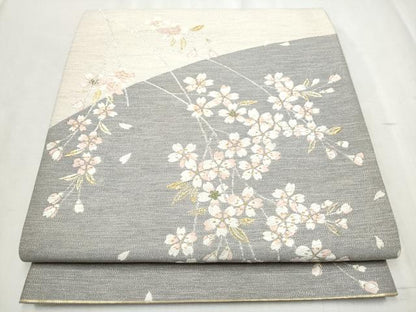 平和屋着物●両面　六通柄袋帯　唐織　枝垂れ桜文　金銀糸　正絹　逸品　CABD5632hy