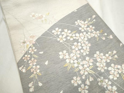 平和屋着物●両面　六通柄袋帯　唐織　枝垂れ桜文　金銀糸　正絹　逸品　CABD5632hy