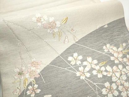 平和屋着物●両面　六通柄袋帯　唐織　枝垂れ桜文　金銀糸　正絹　逸品　CABD5632hy