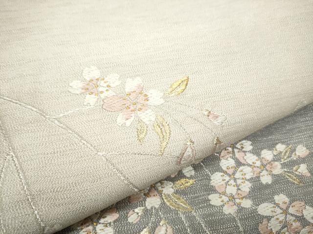 平和屋着物●両面　六通柄袋帯　唐織　枝垂れ桜文　金銀糸　正絹　逸品　CABD5632hy