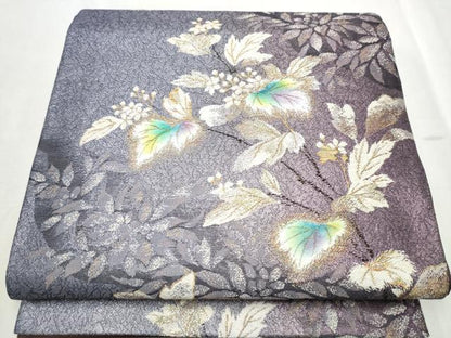 平和屋着物●六通柄袋帯　枝葉文　金糸　やまと誂製　正絹　逸品　CABD5642hy