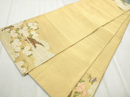 平和屋着物●太鼓柄袋帯　つづれ　薫庭遊鳥島え図　金銀糸　正絹　逸品　CABD5644hy