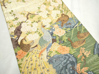 平和屋着物●太鼓柄袋帯　つづれ　薫庭遊鳥島え図　金銀糸　正絹　逸品　CABD5644hy