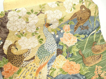 平和屋着物●太鼓柄袋帯　つづれ　薫庭遊鳥島え図　金銀糸　正絹　逸品　CABD5644hy