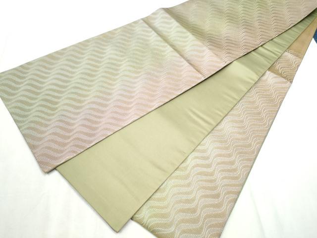 平和屋着物●六通柄袋帯　本泥染　よろけ縞　金糸　正絹　逸品　CABD5646hy