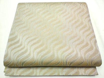 平和屋着物●六通柄袋帯　本泥染　よろけ縞　金糸　正絹　逸品　CABD5646hy
