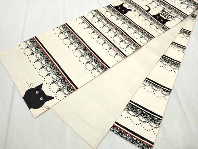 平和屋着物●全通柄　京袋帯　WAKKA　ワッカ　黒猫　ティアラ　正絹　逸品　CABD5648hy