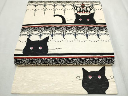 平和屋着物●全通柄　京袋帯　WAKKA　ワッカ　黒猫　ティアラ　正絹　逸品　CABD5648hy