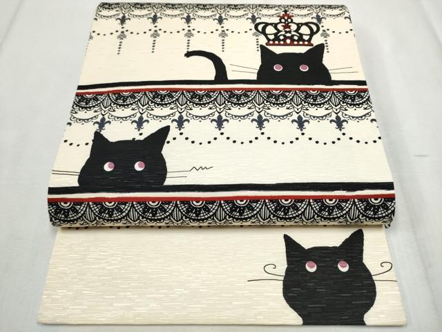 平和屋着物●全通柄　京袋帯　WAKKA　ワッカ　黒猫　ティアラ　正絹　逸品　CABD5648hy