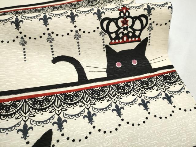 平和屋着物●全通柄　京袋帯　WAKKA　ワッカ　黒猫　ティアラ　正絹　逸品　CABD5648hy